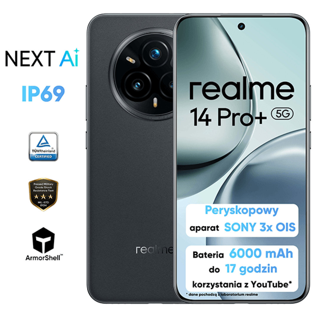realme 14 Pro+ 5G 512 GB (z abonamentem w ofercie ratalnej na 24 miesiące)