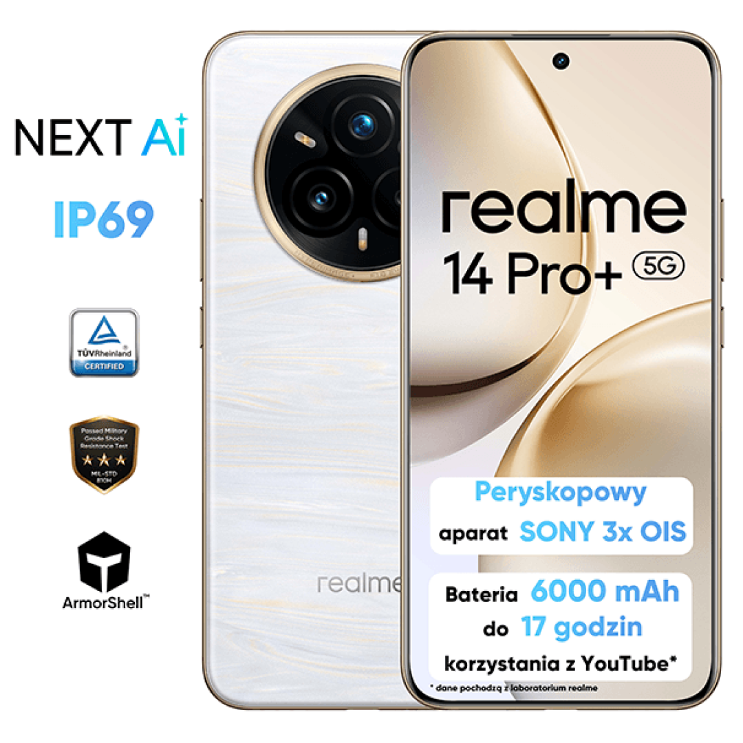 realme 14 Pro+ 5G 512 GB (z abonamentem w ofercie ratalnej na 24 miesiące)